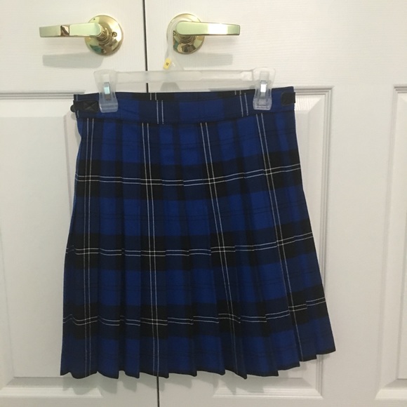 blue&black vintage plaid pleated wrap around skirt - Picture 2 of 4